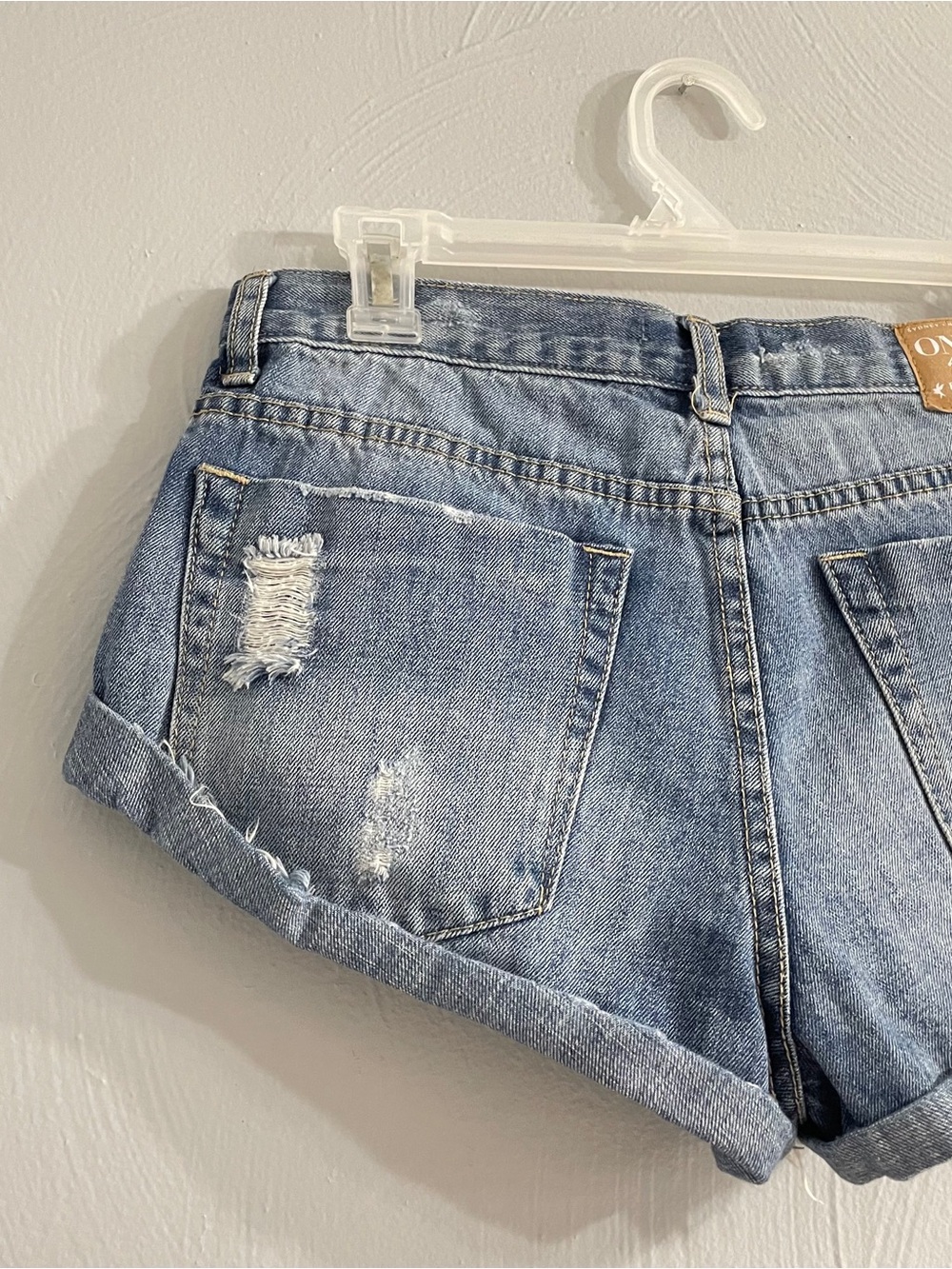 One Teaspoon Bandit Cuffed Denim Shorts Women 25 Blue Distressed Cowgirl Coastal - Picture 6 of 11